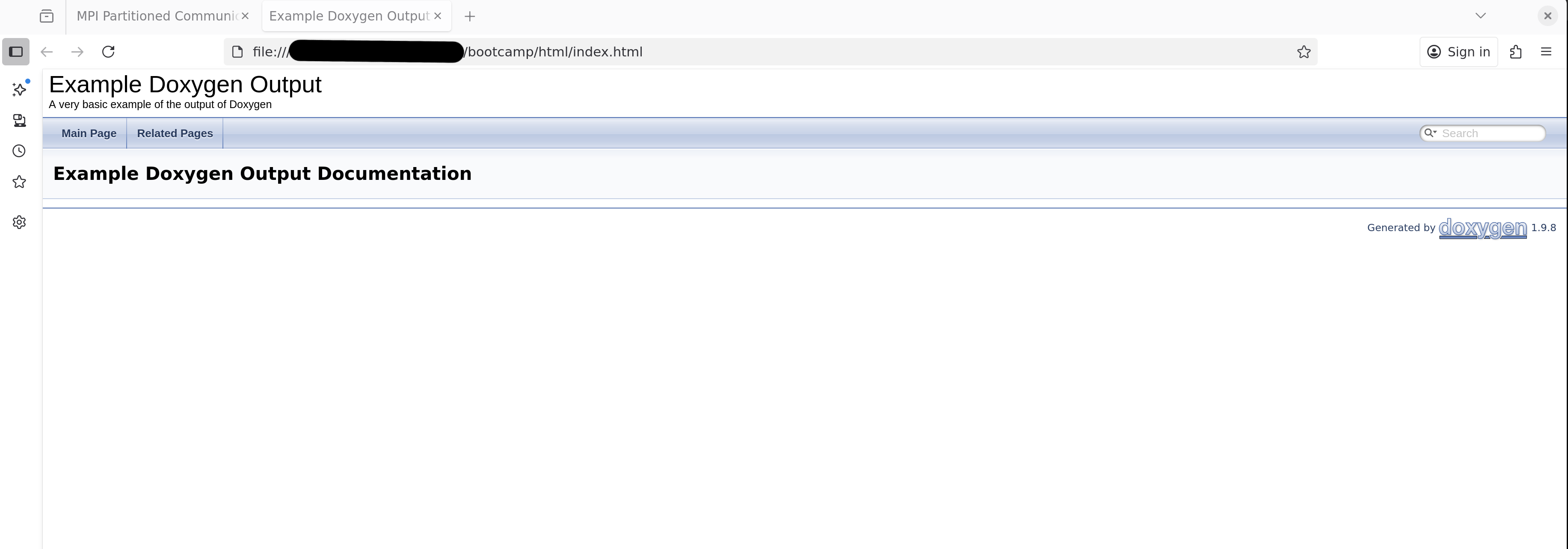 Image of Doxygen output with no comments