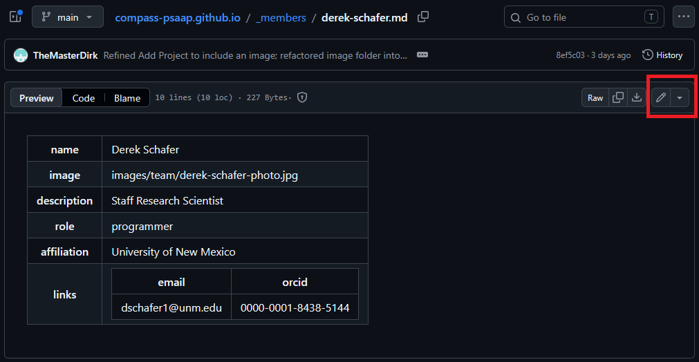 Image showing how to edit a file in the GitHub interface